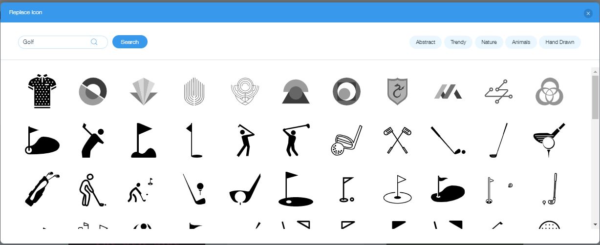 Captura de pantalla de Wix Logo Maker: iconos de golf